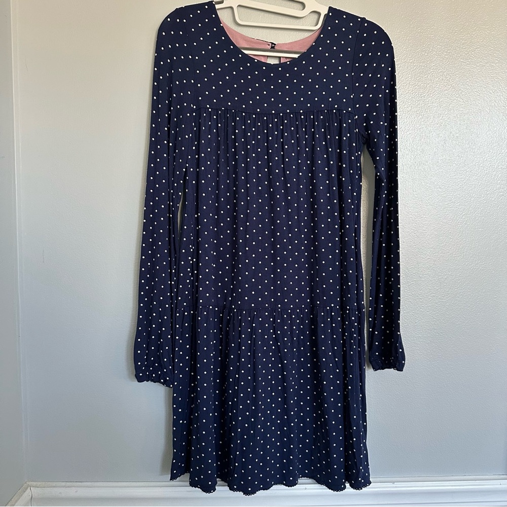 Mini Boden Polka Dot Tiered Long Sleeve Dress 11/12Y